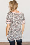Plus Size Leopard Varsity Stripe Short Sleeve Top
