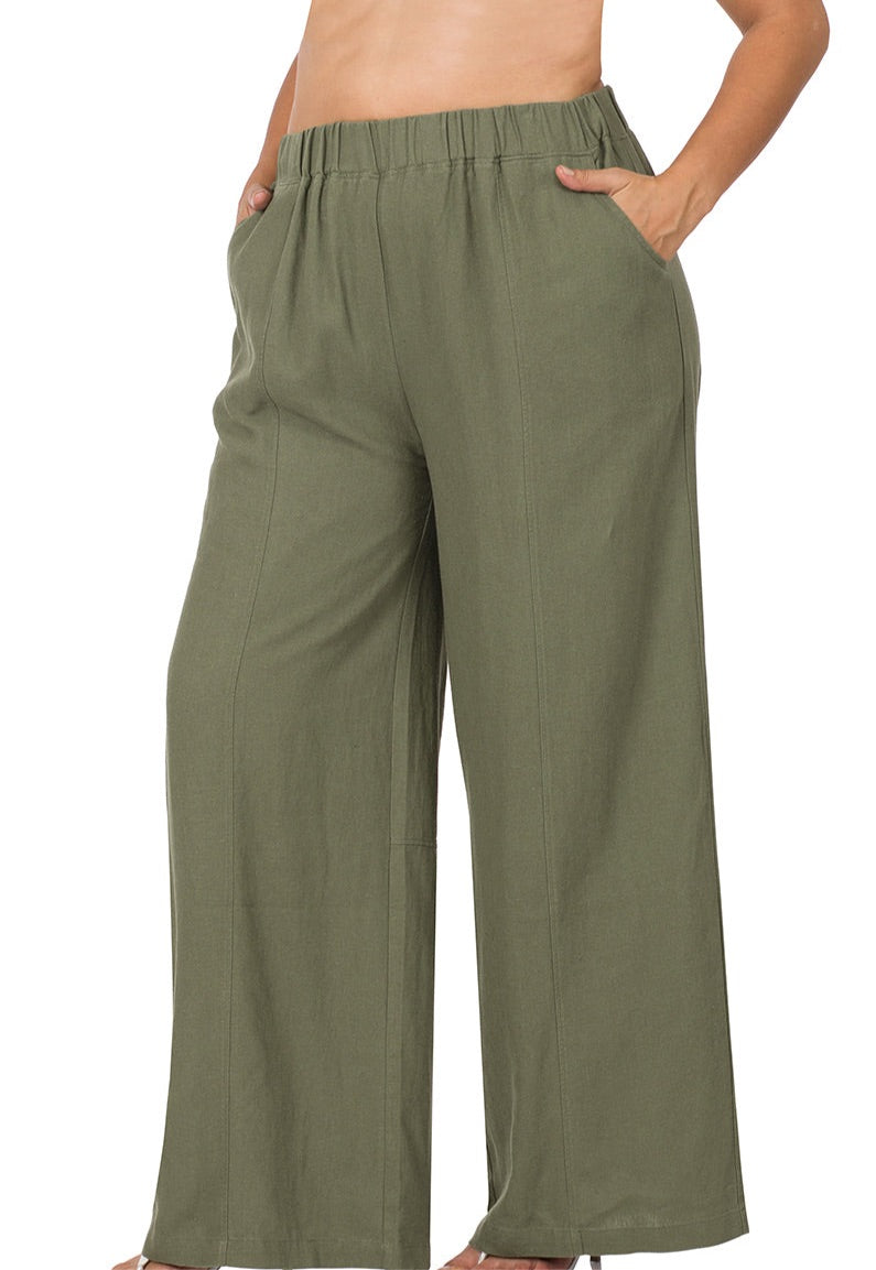 Buy JANASYA Olive Solid Pure Cotton Women's Palazzo Pants | Shoppers Stop