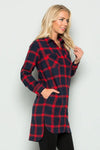 Red & Navy Plaid Flannel Tunic With Roll Up Sleeves