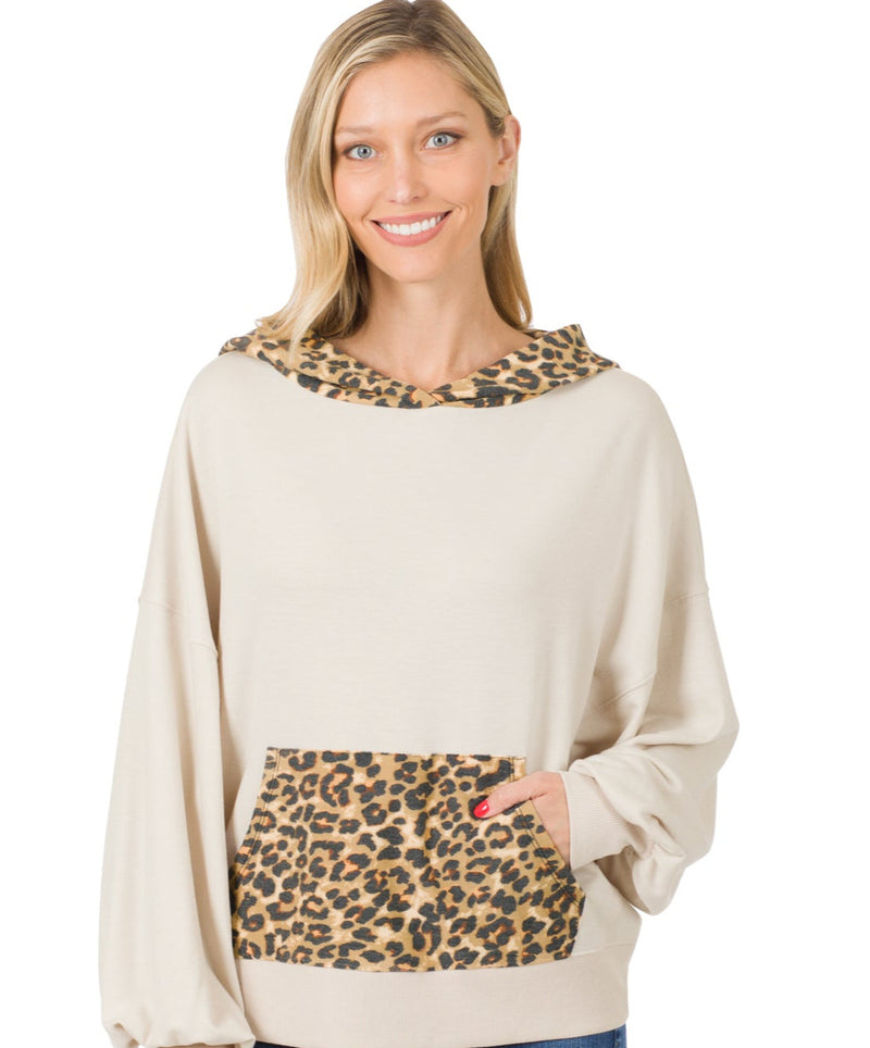 French Terry Knit Reverse Leopard Hoodie & Jogger Set & Separates