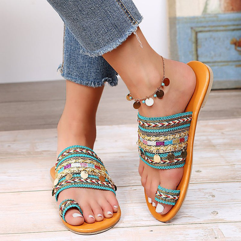 Flat Turquoise Blue Bling Sandals