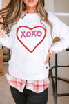Little Daisy Closet - White Valentines Heart XOXO Graphic Textured Sweatshirt: White / Missy / S