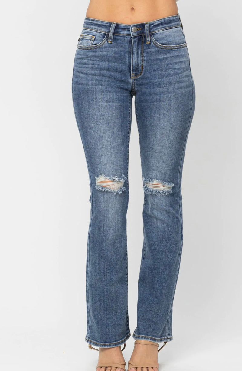 Judy Blue Mid-Rise Boot-cut Jeans With Distressing