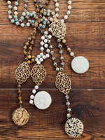 Semi Precious Stone Necklaces With Round Pendant