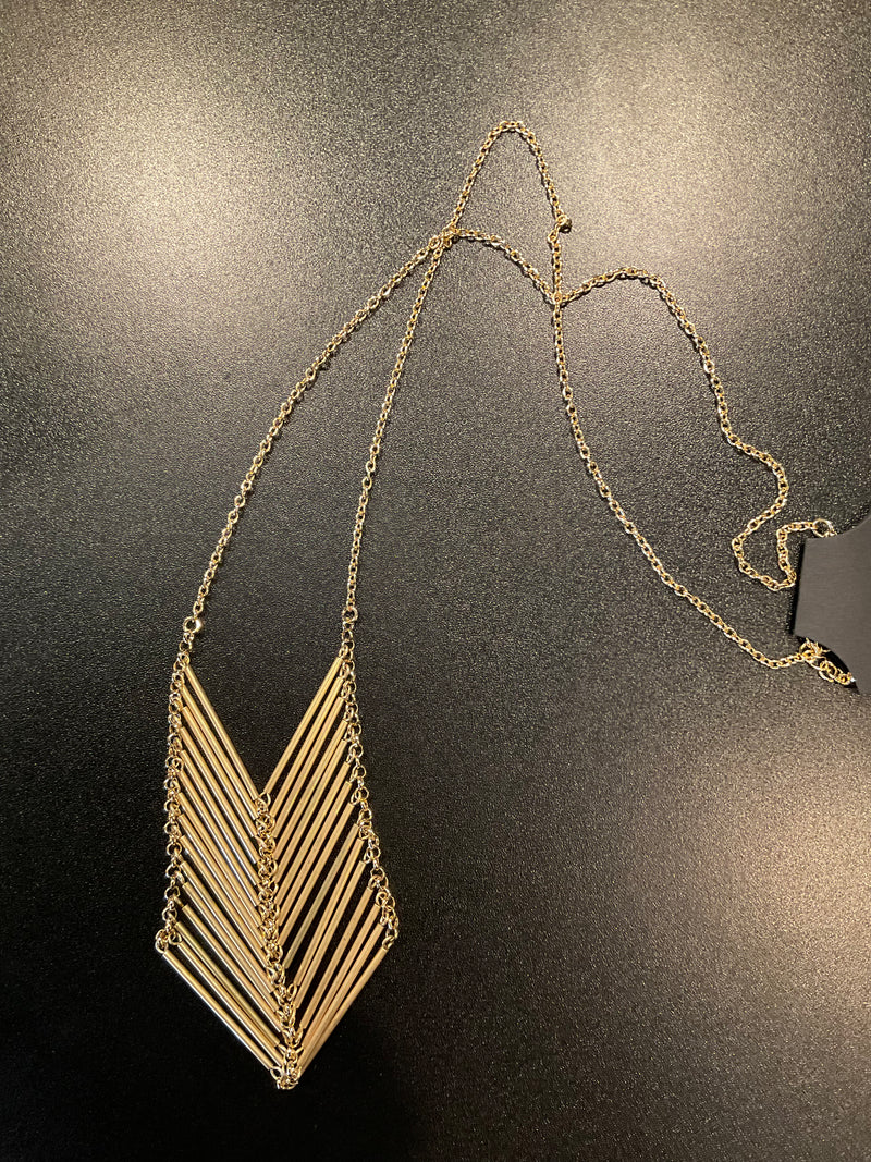 Long Gold Necklace With Chevron Pendant