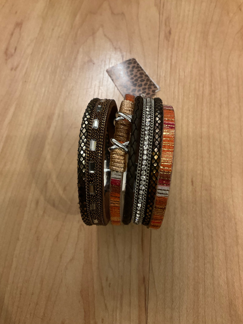 Faux Leather Mixed Fabric Woven Magnetic Bracelets