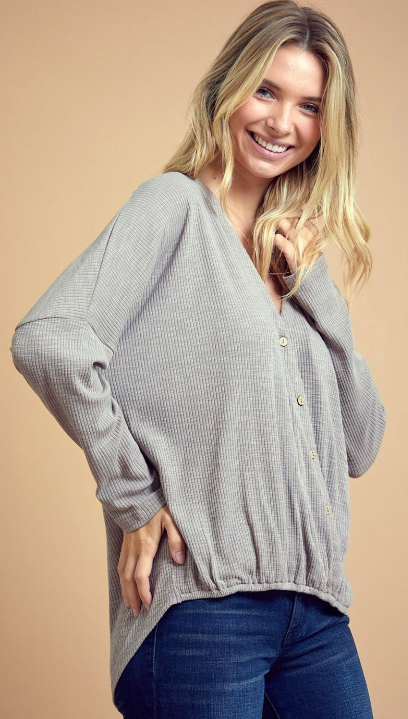 V-Neck Ribbed Texture Knit Top
