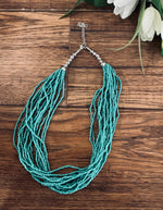 Layered Seed Bead Necklaces In Black or Turquoise