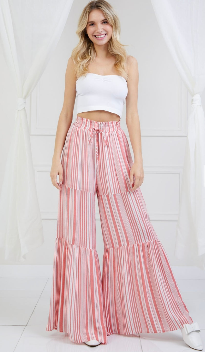 Striped Wide Leg Tiered Pants
