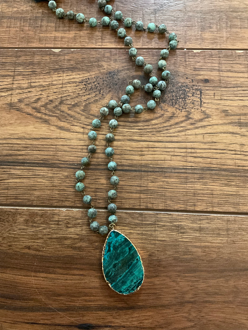 Long Semi Precious Stone Necklaces With Matching Pendants