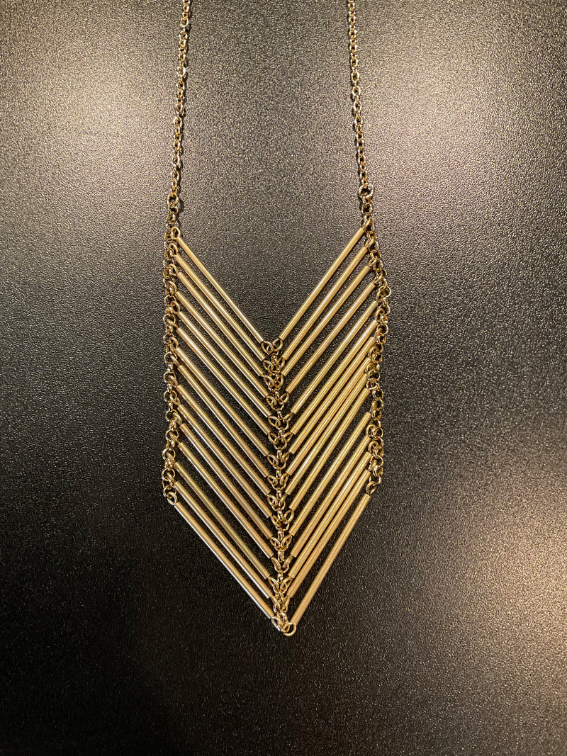 Long Gold Necklace With Chevron Pendant
