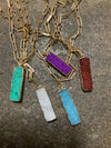 Colorful Geode Crystal Necklaces With Gold Bar & Toggle Chain