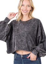 Mineral Wash Raw Edge Cropped Pullover