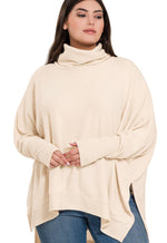 Plus Size Melange Cowl Neck Poncho Sweater