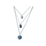 Silver Alloy Metal Triple Layered Necklace With Pendants