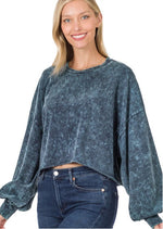 Mineral Wash Raw Edge Cropped Pullover