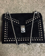 Small Square Faux Suede Rhombus Chain & Studded Black Purse