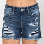 Judy Blue Mid-Rise Patch Cut-Off Shorts