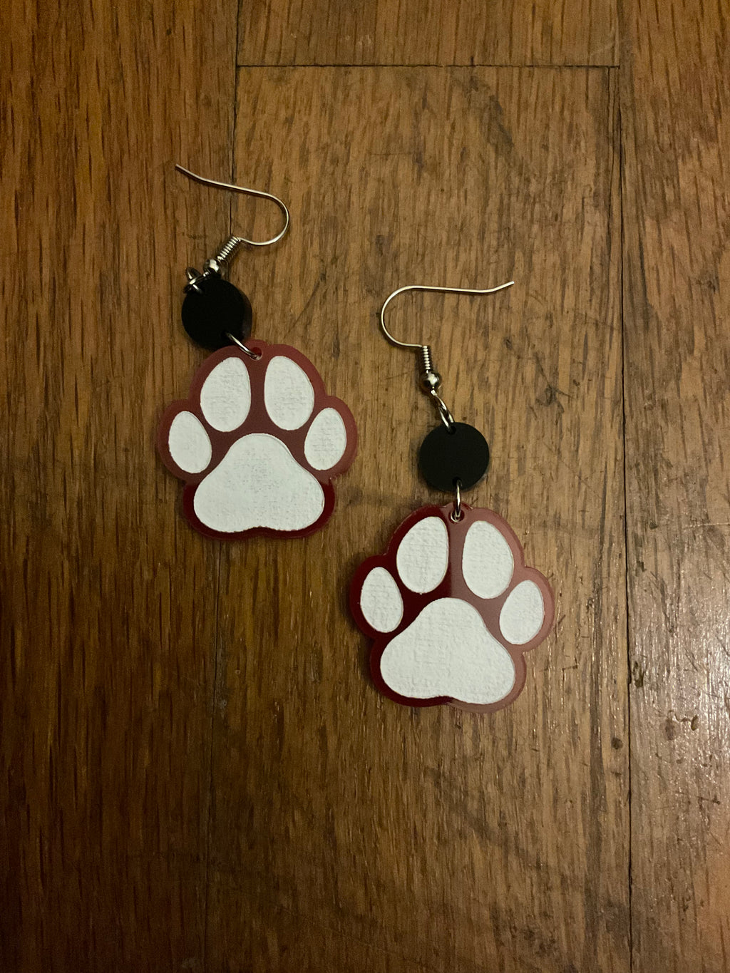 Handmade Red & White Tiger Paw Drop Earrings