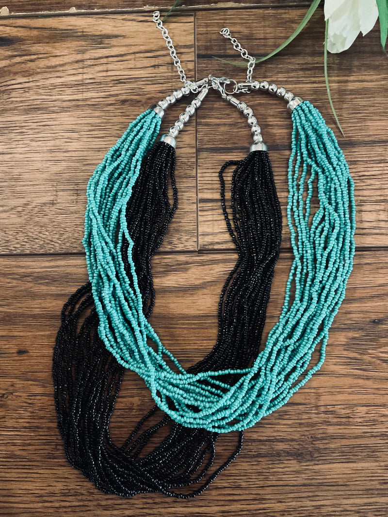 Layered Seed Bead Necklaces In Black or Turquoise