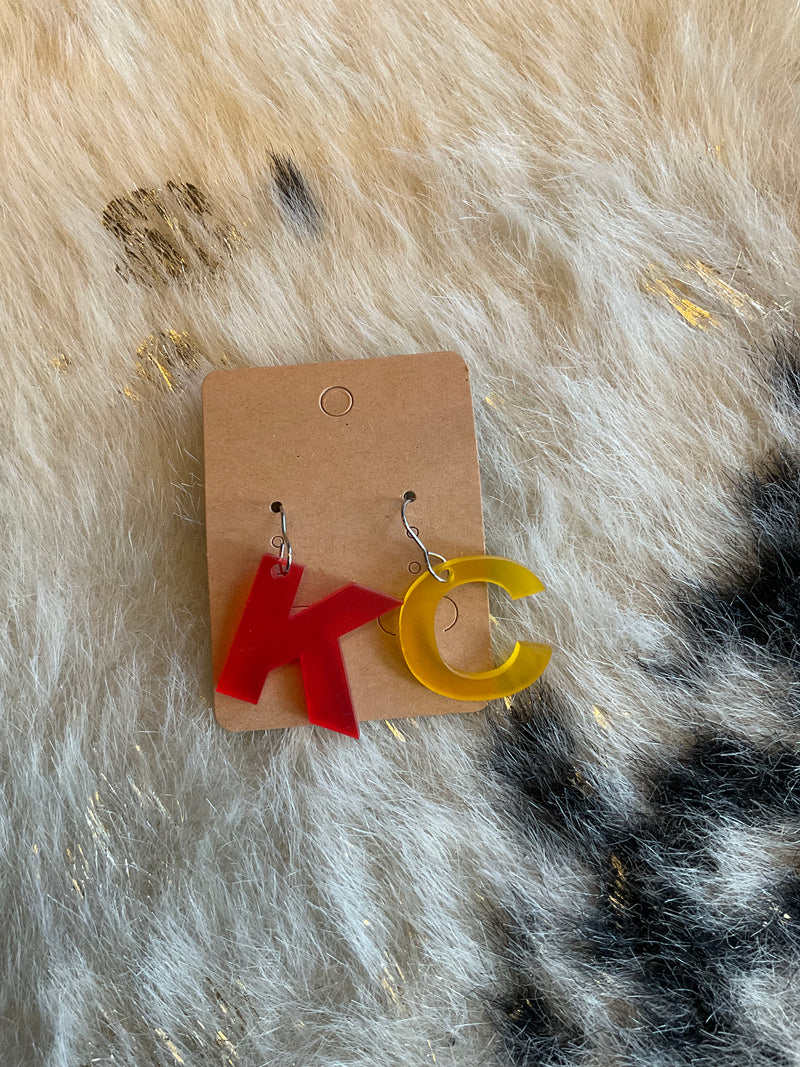 Handmade KC Acrylic Earrings in Red & Gold