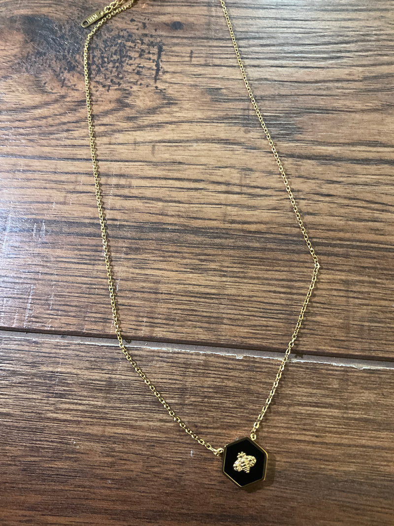 Bzz Bzz Bee Gold & Black Pendant Necklace