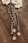 Short Mother Of Pearl Clover & Pearl Bead Necklace With Toggle