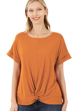 Rayon Crepe Front Knot Twist Top In Assortment Of Colors