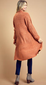 Dry Orange Ribbed Midi Sweater Cardigan