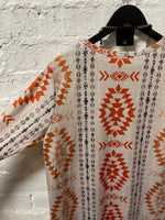 Tan Heather Open Front Duster With Santa Fe Print