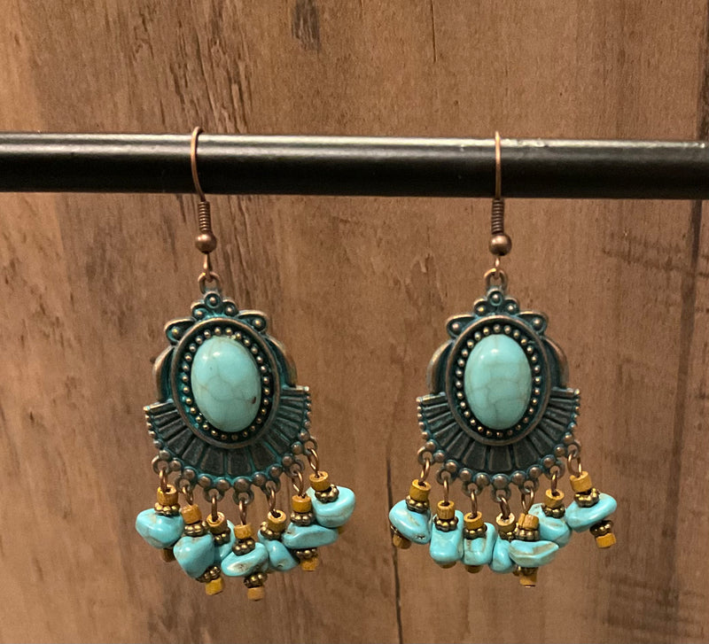 Turquoise Stone Beaded Dangle Earrings