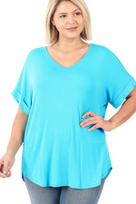 Plus Size Luxe Rayon V-Neck Cuff Sleeve Tops