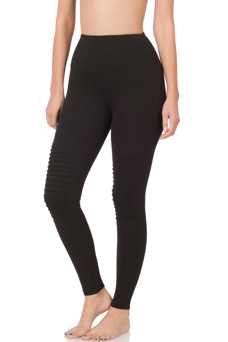 Cotton Moto Leggings  With Wide Waistband In Regular & Plus Size
