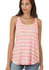 Ribbed Striped Sleeveless Top Black & White or Coral & White
