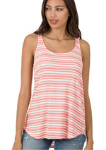 Ribbed Striped Sleeveless Top Black & White or Coral & White