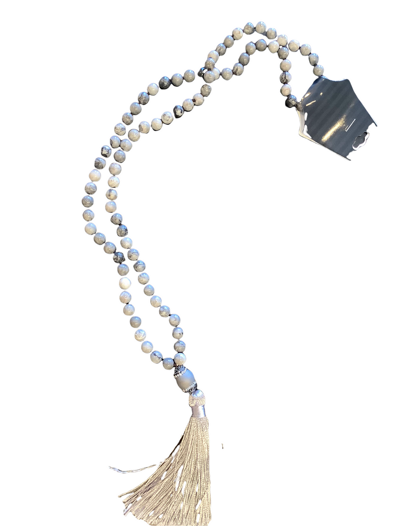 Polished Stone Beaded  Necklace with Tassel