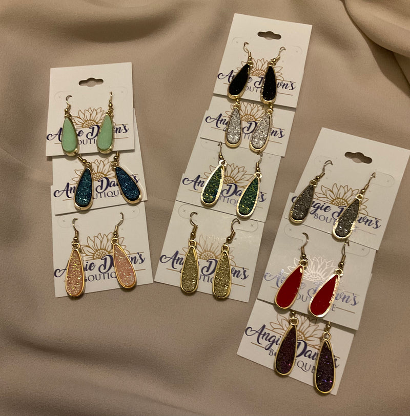 Assorted Teardrop Colorful Sparkling Druzy Beaded Earrings