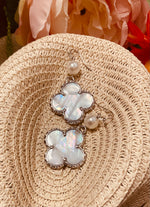 Mother Of Pearl Clover & Pearl Bead Earrings